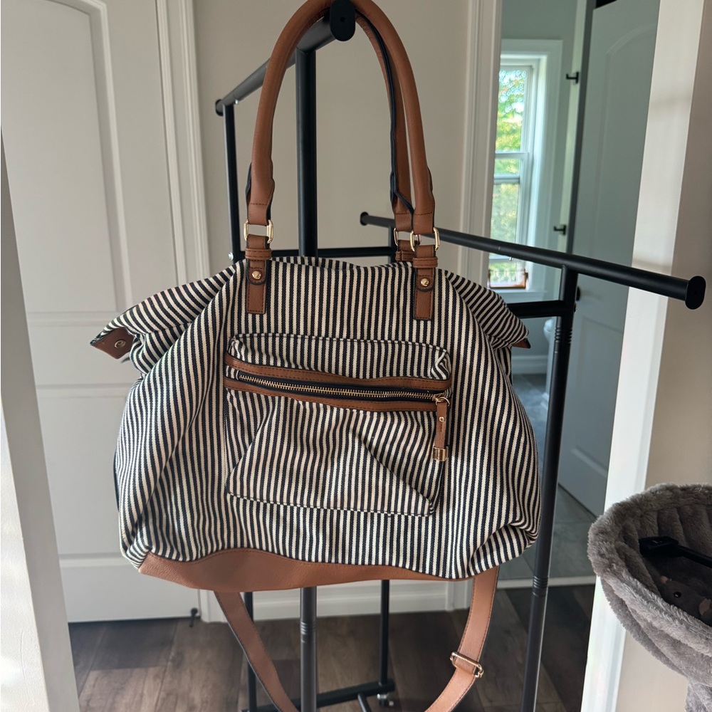 Striped Navy Blue and White Women's Bag